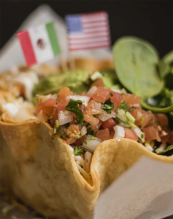 Taco salad in a crispy tortilla bowl