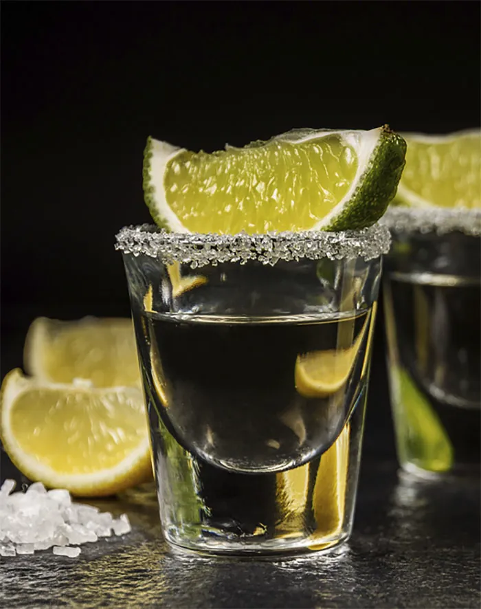 Tequila shots with lime and salt